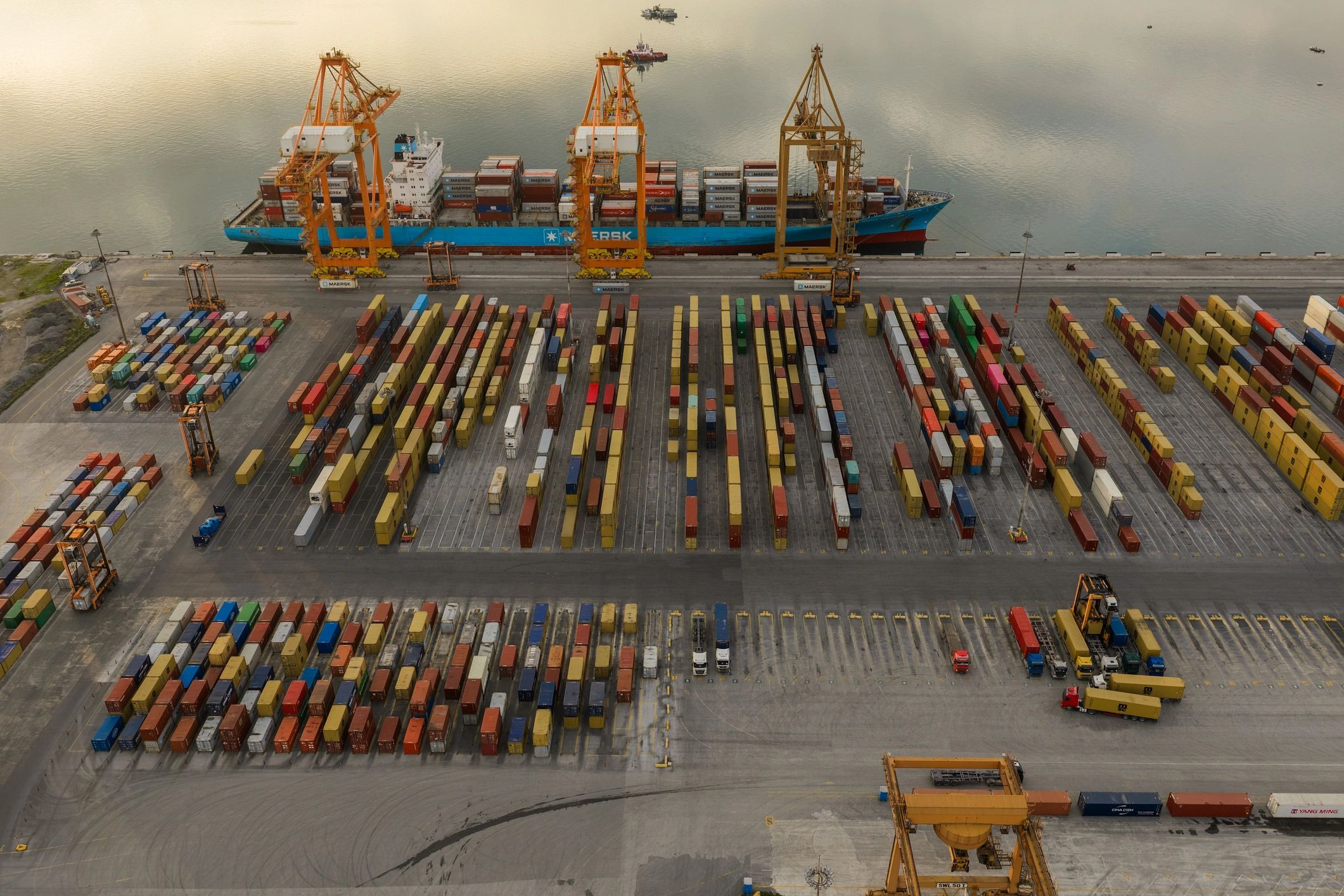 Aerial view of a busy container port used to represent cargo visibility and shipment tracking